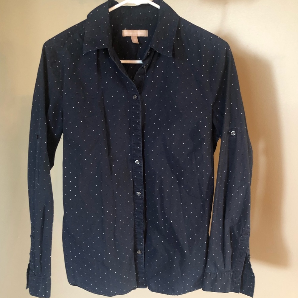 Banana Republic Navy Blue Polka Dot Button Down Size M